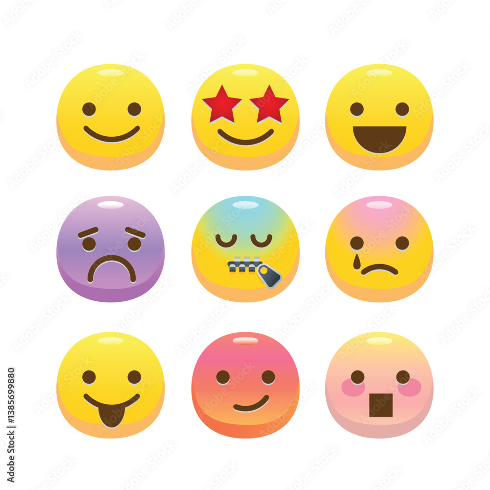 Emoji collection illustrate with various face and expression in colorful 3D style. Emoji collection illustrate with various face and expression in colorful 3D style.