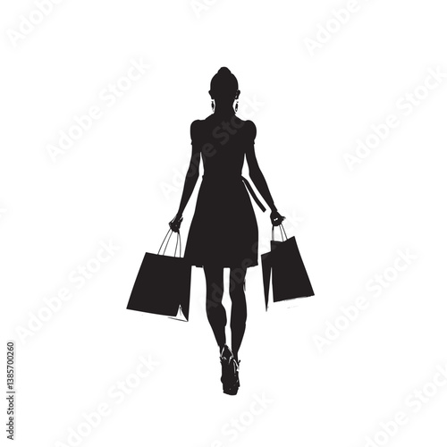 A smiling silhouette of a fashionable woman holding shopping bags suggests retail happiness