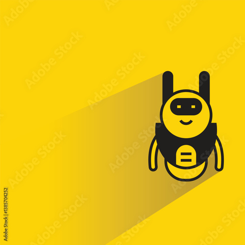 cartoon robot avatar with shadow on yellow background