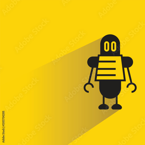 cartoon robot avatar with shadow on yellow background