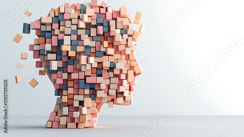 Abstract human face formed by colorful cubes modern art installation minimalist gallery creative expression