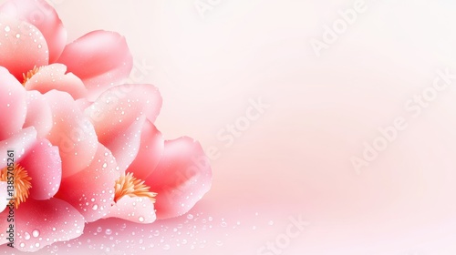 A fresh and natural peony border with dew-kissed petals, perfect for beauty and skincare product promotions or floral gift tags.