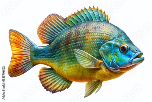 Isolated Bluegill Fish on White Background - High-Resolution Stock Photo