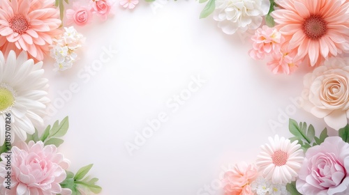 Floral border design, soft, pastel-colored flowers arranged in a gentle frame that fades into the center.
