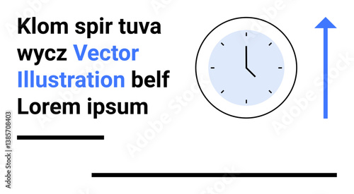 Clock face indicating time, upward arrow, bold placeholders, and clean layout. Ideal for productivity, time management, progress, growth, infographics modern web design simple landing pages