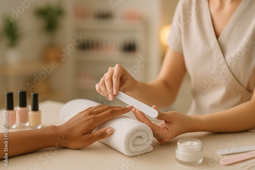 Nail Care Session at a Beauty Salon With a Manicure in Progress