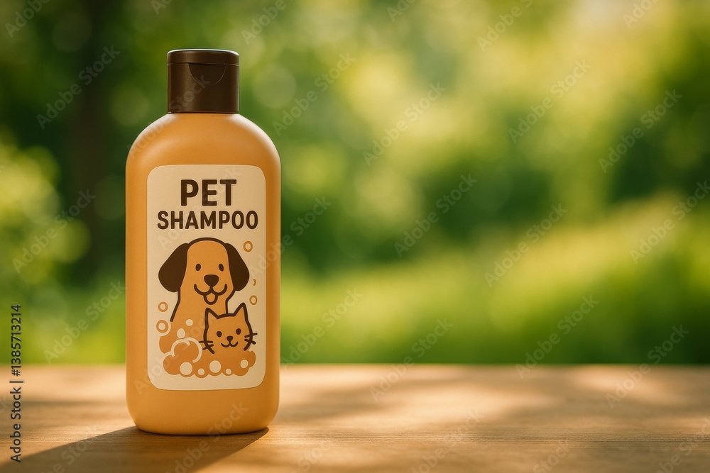 Pet Shampoo Bottle With Playful Design in a Green Garden During Daylight