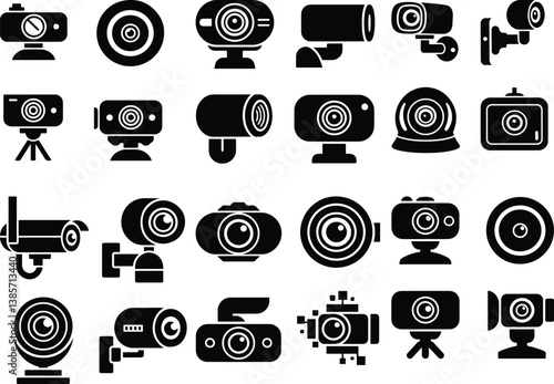Webcam Silhouette Set | Online Meeting, Surveillance, and Tech Camera Icon Illustration Webcam Silhouette Set | Video Call, Streaming, and Computer Camera Vector Collection