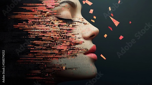 Digital transformation of human identity virtual space artistic portrait contemporary art profile view abstract concept