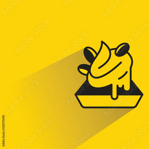 pudding cake icon with shadow on yellow background