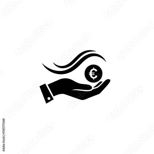 Financial Protection: A stylized representation of a hand cradling a Euro coin, symbolizing financial security and support. The flowing lines above suggest growth and stability.