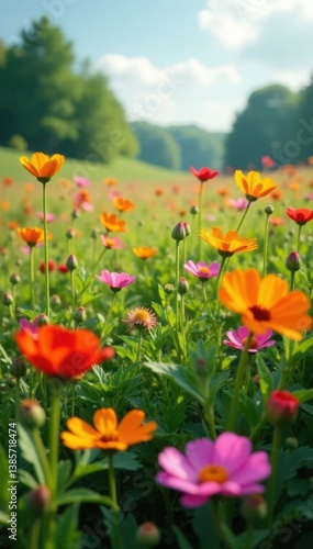 Overgrown flower field with blooming wildflowers , field, meadow