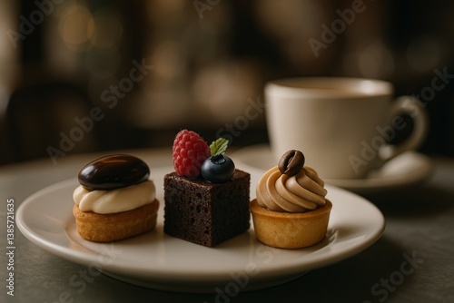 Delicious Assortment of Desserts Served With Coffee in a Cozy Cafe Setting