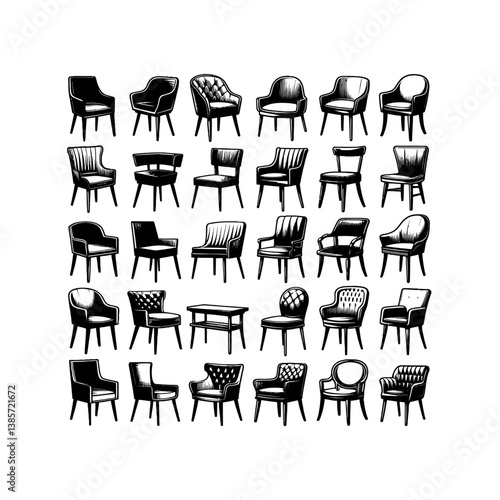 assorted chair black color white background vector 