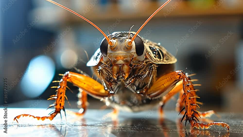 Close-up of a cockroach, detailed view, insect macro photography Close-up of a cockroach, detailed view, insect macro photography