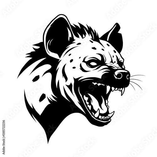 Hyena's Fury: An intense, close-up illustration of a hyena with a fierce expression, baring its teeth in a display of raw aggression and untamed power. This artwork captures the hyena's wild nature.