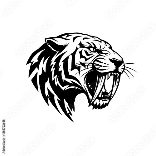 An Abstract Representation of a Saber-Toothed Tiger’S Head Snarling_transparent
