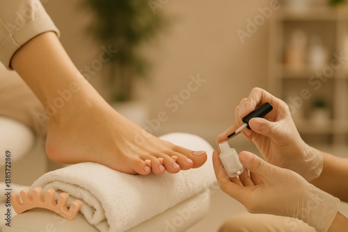 Nail Technician Providing Foot Care Treatment in a Serene Salon Environment D...