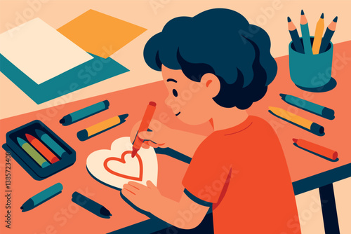 Creative heart card making for valentine's day: children's craft activity