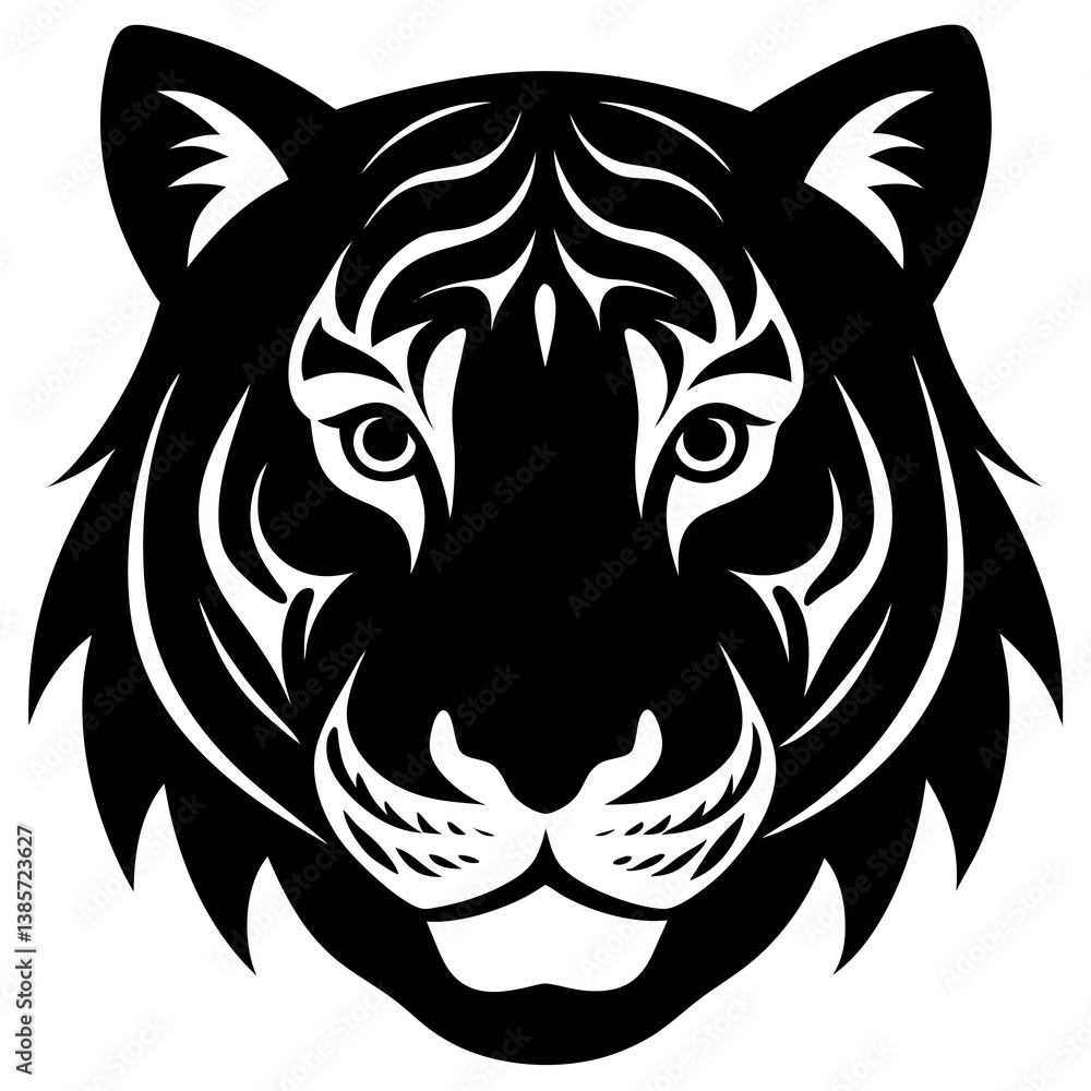 Obraz premium Tiger face head vector Silhouettes on White background