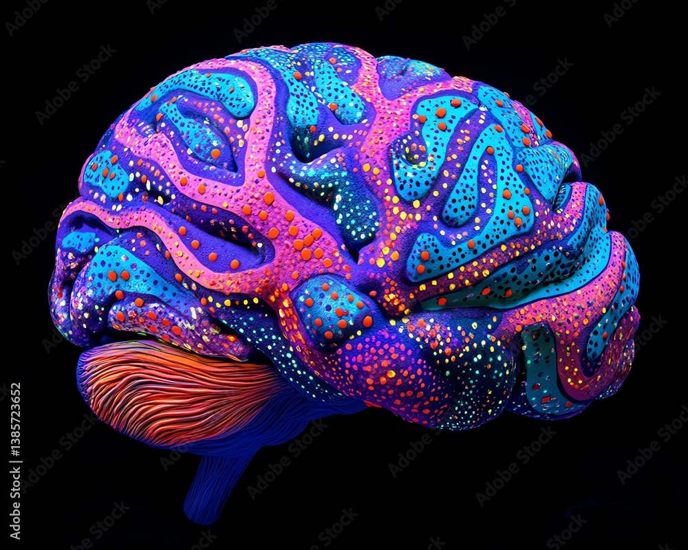 A digital brain illuminated with vibrant neural connections and abstract patterns A digital brain illuminated with vibrant neural connections and abstract patterns