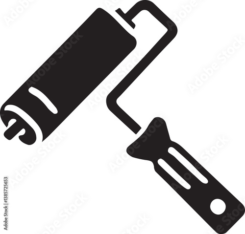 black paint roller vector illustration, paint roller silhouette vector, paint roller vector