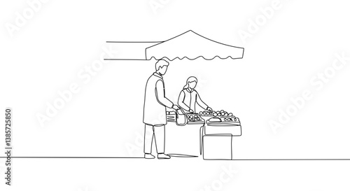 Market vendor selling fruits at a shaded stall  
