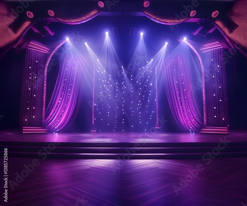 Purple Dynamic Stage with Laser Beams and LED Lighting Entertainment show Stage