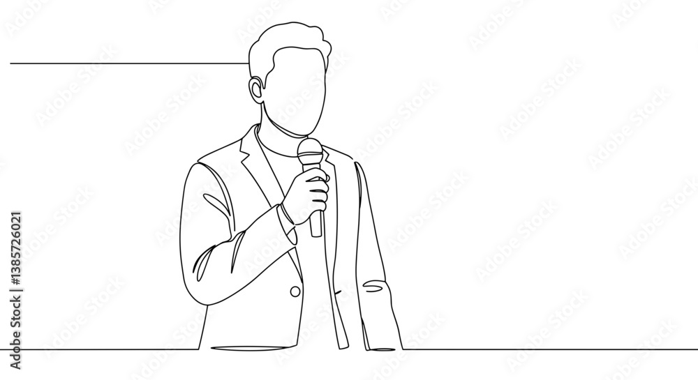 Speaker delivering a presentation with a microphone