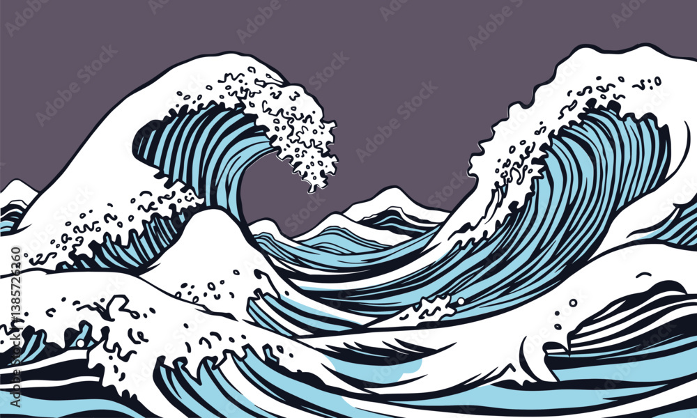 custom made wallpaper toronto digitalvibrant illustration of stylized ocean waves, showcasing dynamic movement and intricate details in blue and white tones, evoking sense of energy and tranquility