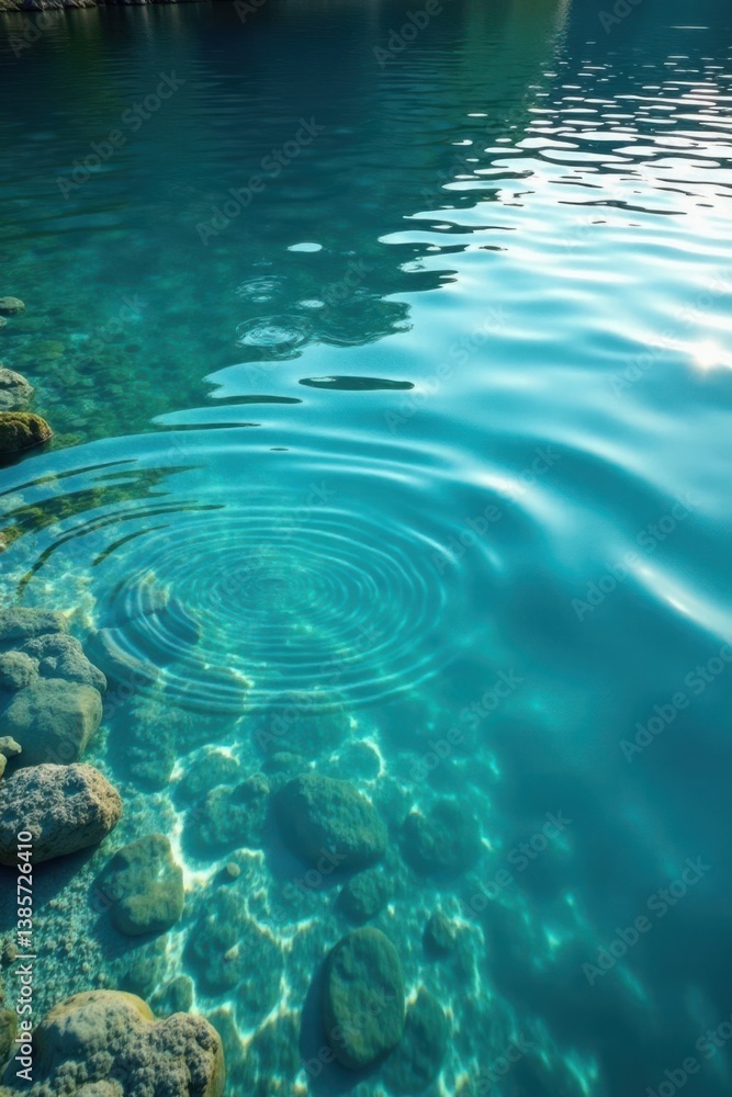 Fototapeta premium Clear water with circular waves in a serene lake setting , nature, scenery