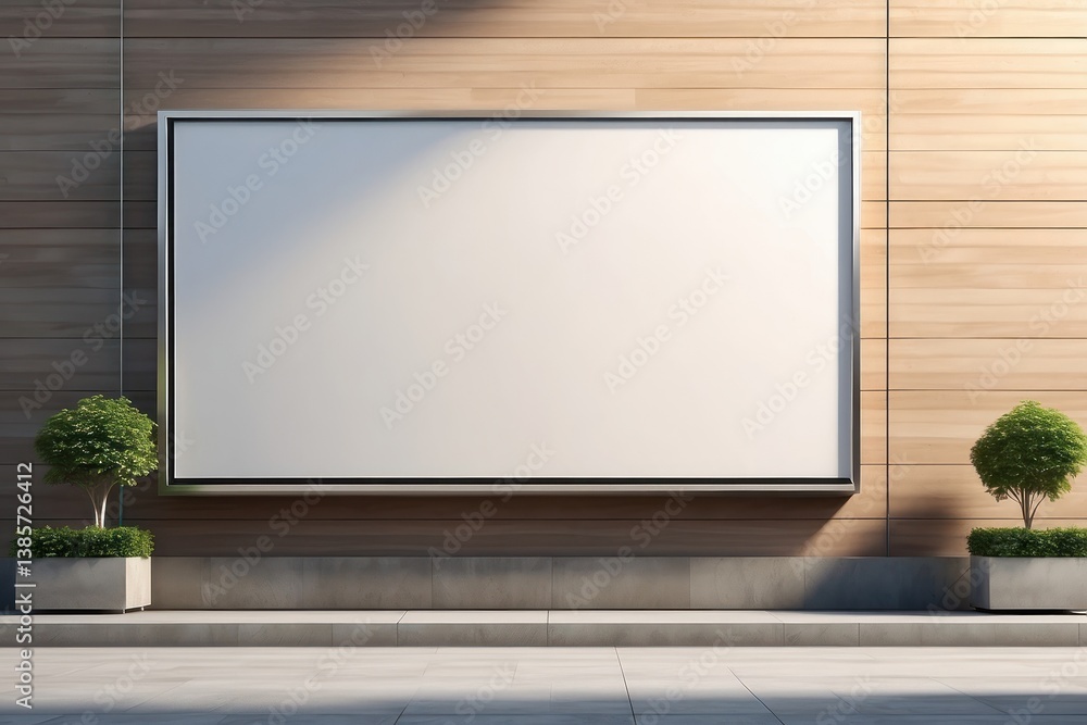 A blank wall-mounted billboard on the side of a modern store