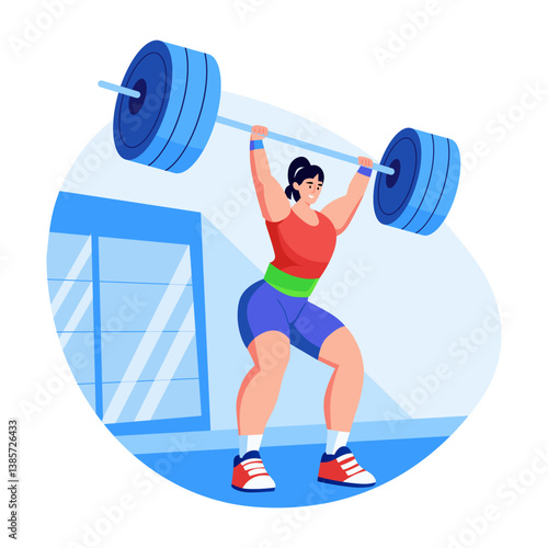 Weightlifting woman carrying heavy dumbbells, flat style illustration