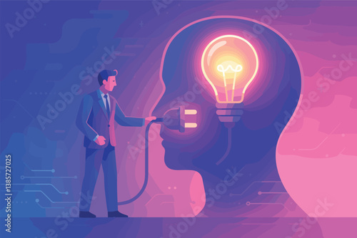 Innovative idea generation concept with light bulb and plug in a futuristic design