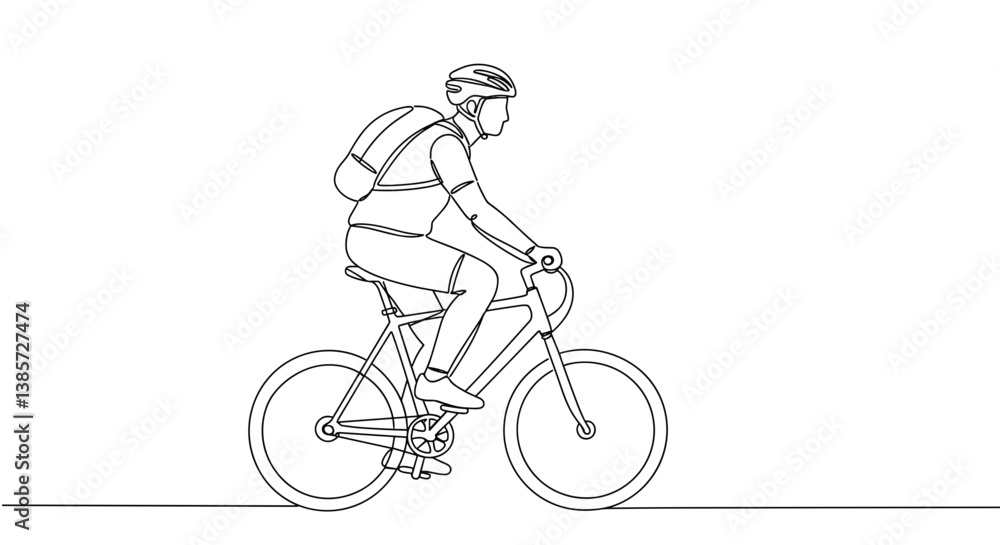Outline of a cyclist riding a bicycle with a backpack