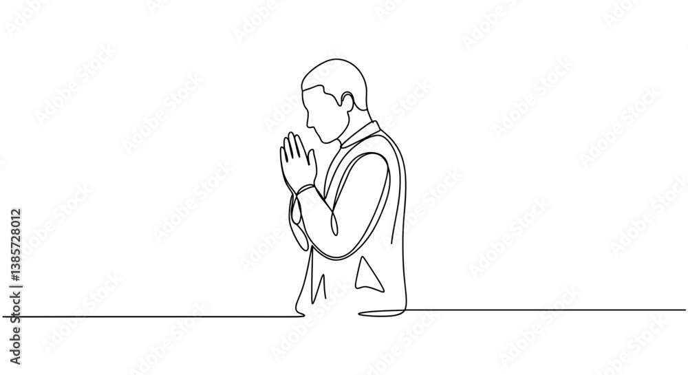 One-Line Drawing of a Man Praying in Minimalist Style One-Line Drawing of a Man Praying in Minimalist Style