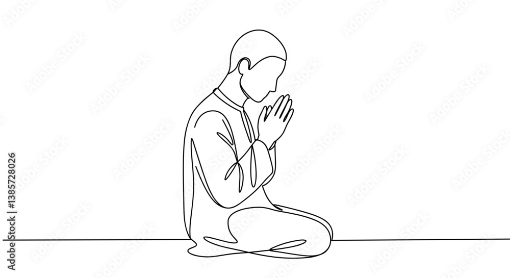 Praying Person in Contemplation on a Minimalist Background