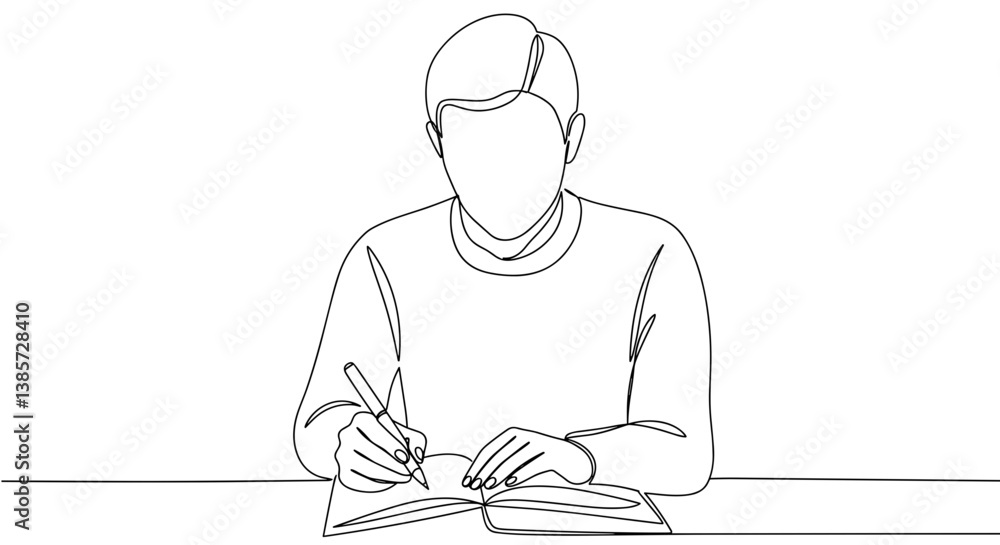 Outline illustration of a person writing in a notebook Outline illustration of a person writing in a notebook