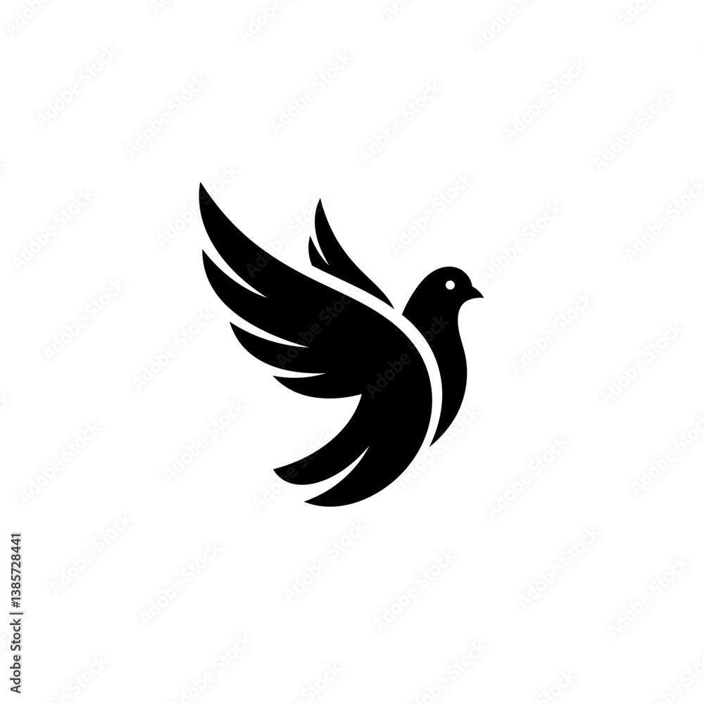 Dove of Peace: A minimalist silhouette of a dove in flight, symbolizing peace, hope, and freedom. Dove of Peace: A minimalist silhouette of a dove in flight, symbolizing peace, hope, and freedom.