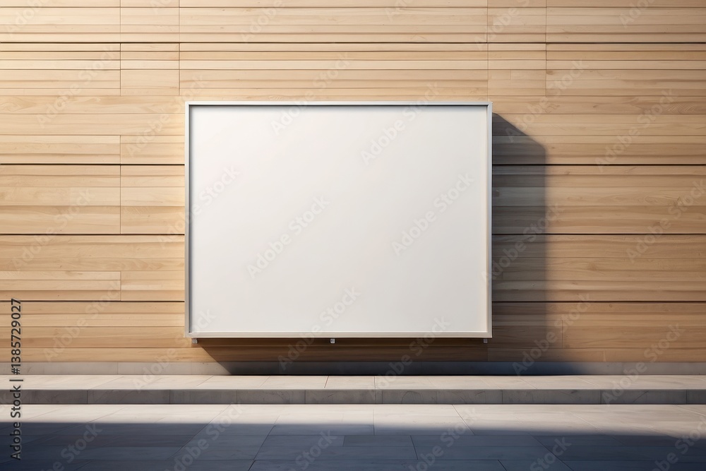 A blank wall-mounted billboard on the side of a modern store