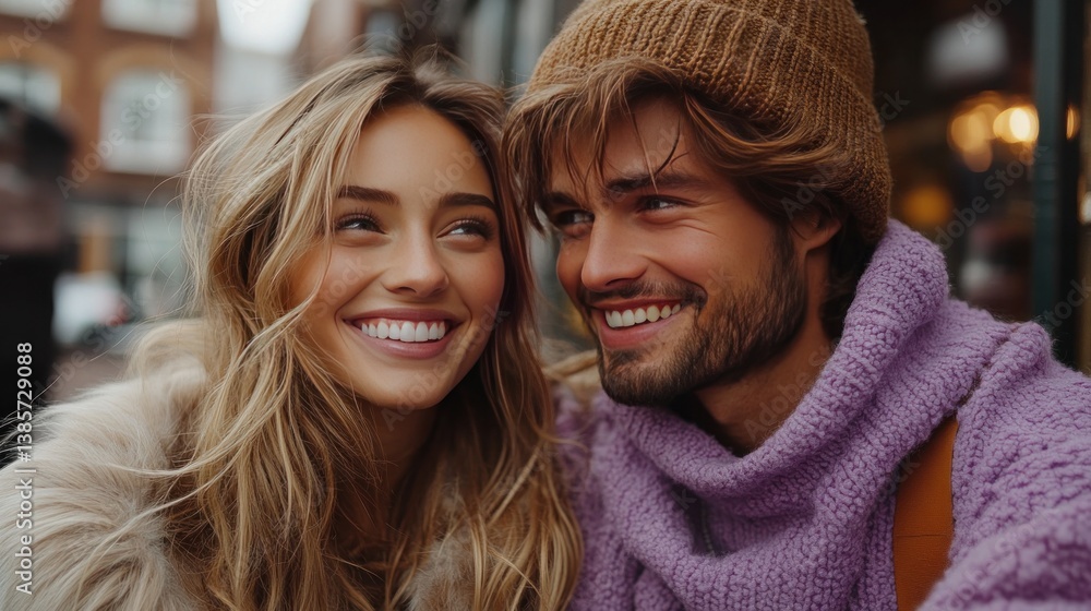 A chic pair dressed in purple share a giggle. They exhibit the newest styles for today's youth and exude confidence. A chic pair dressed in purple share a giggle. They exhibit the newest styles for today's youth and exude confidence.