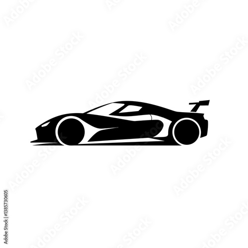 Sleek Silhouette: An elegant black sports car, rendered in a clean, minimalist style, exudes speed and power. Perfect for automotive designs.