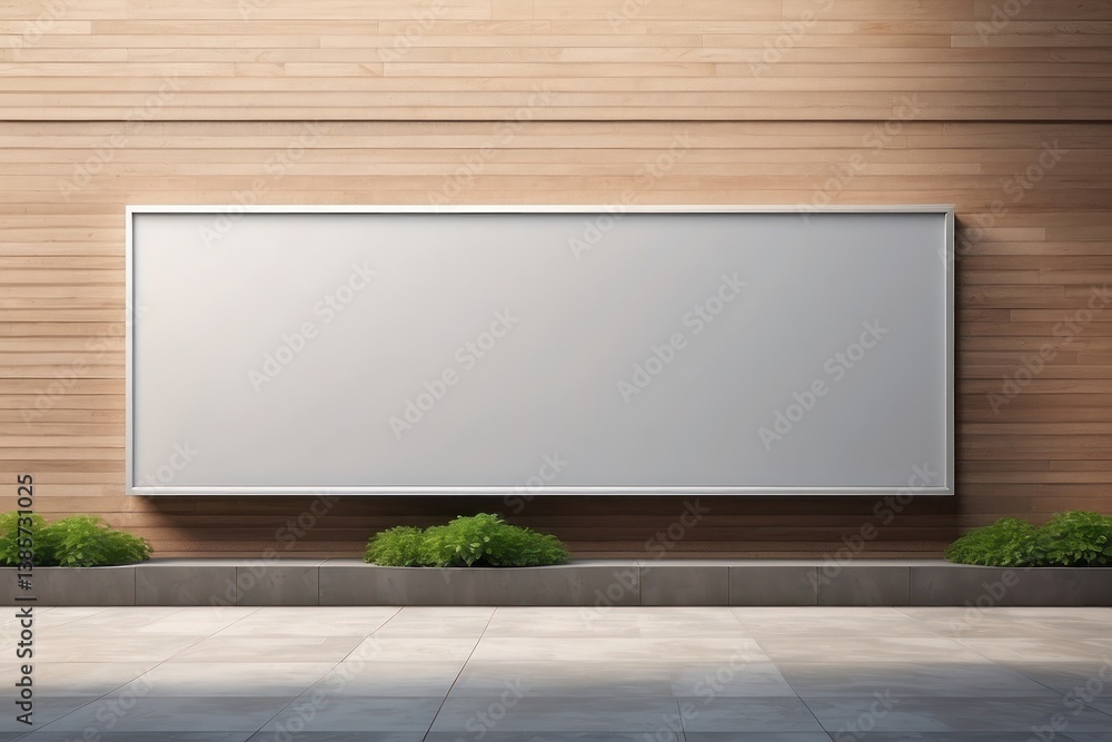 A blank wall-mounted billboard on the side of a modern store