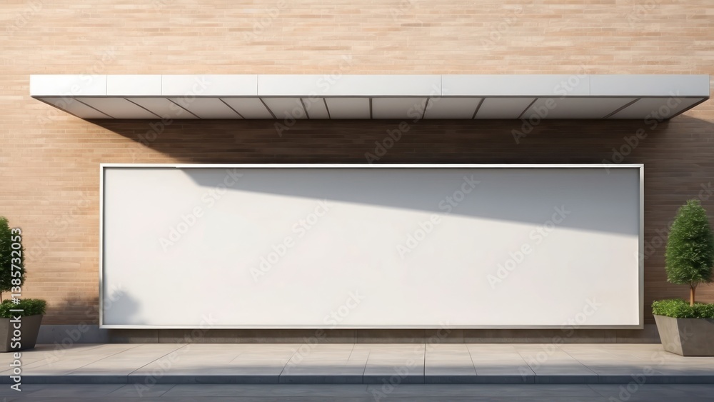 A blank wall-mounted billboard on the side of a modern store