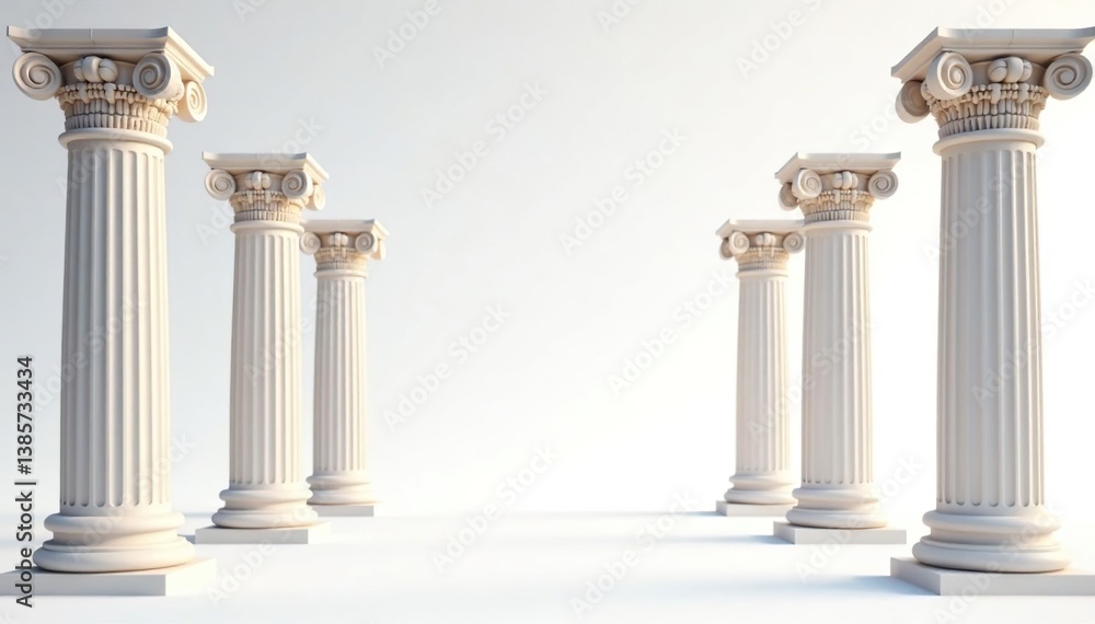 Elegant Roman-style columns against a stark white backdrop, rome, detail Elegant Roman-style columns against a stark white backdrop, rome, detail
