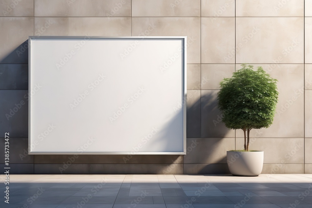 A blank wall-mounted billboard on the side of a modern store