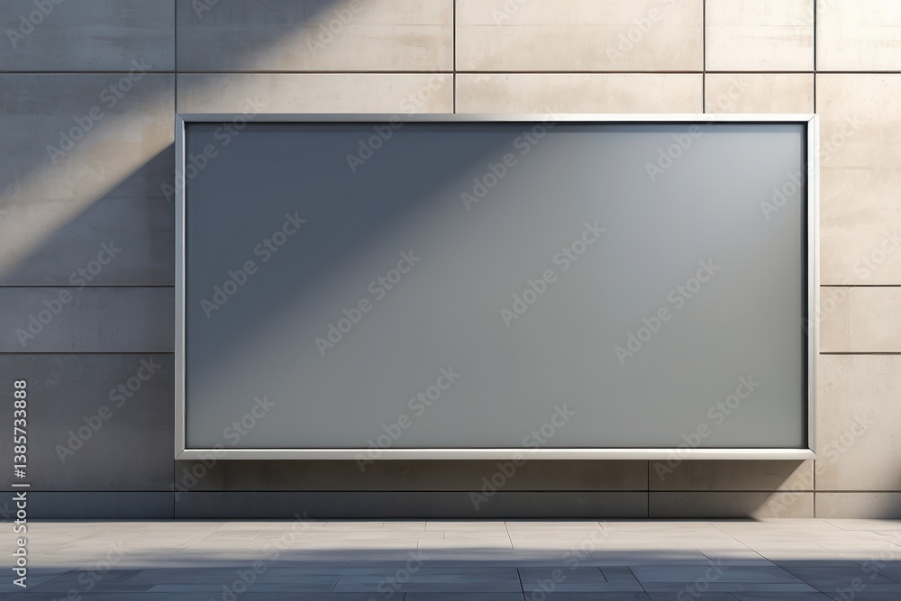 A blank wall-mounted billboard on the side of a modern store