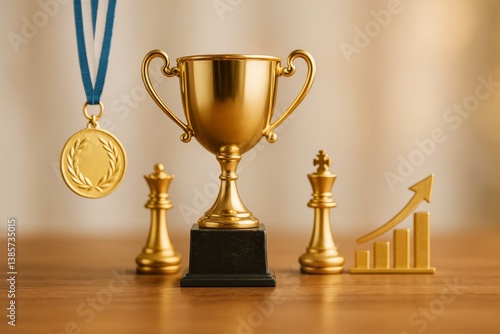 Various Golden Trophies Showcasing Achievement and Recognition in an Elegant ...