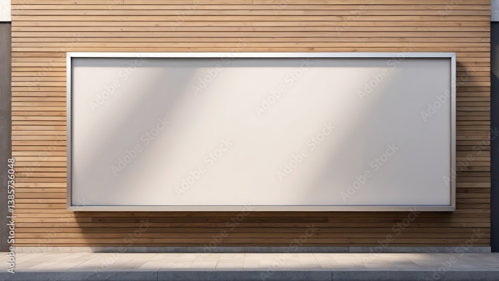 A blank wall-mounted billboard on the side of a modern store