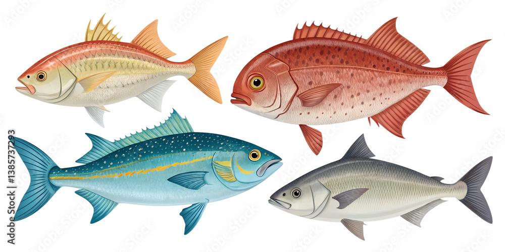 Fototapeta premium Various fish isolated on transparent background